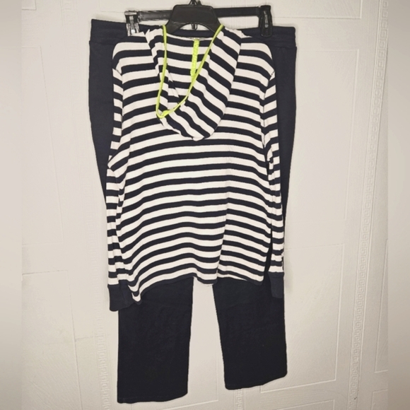Lauren Ralph Lauren Active Navy White Stripe Waffle Knit Hoodie Navy Pant Set XL - Picture 2 of 16